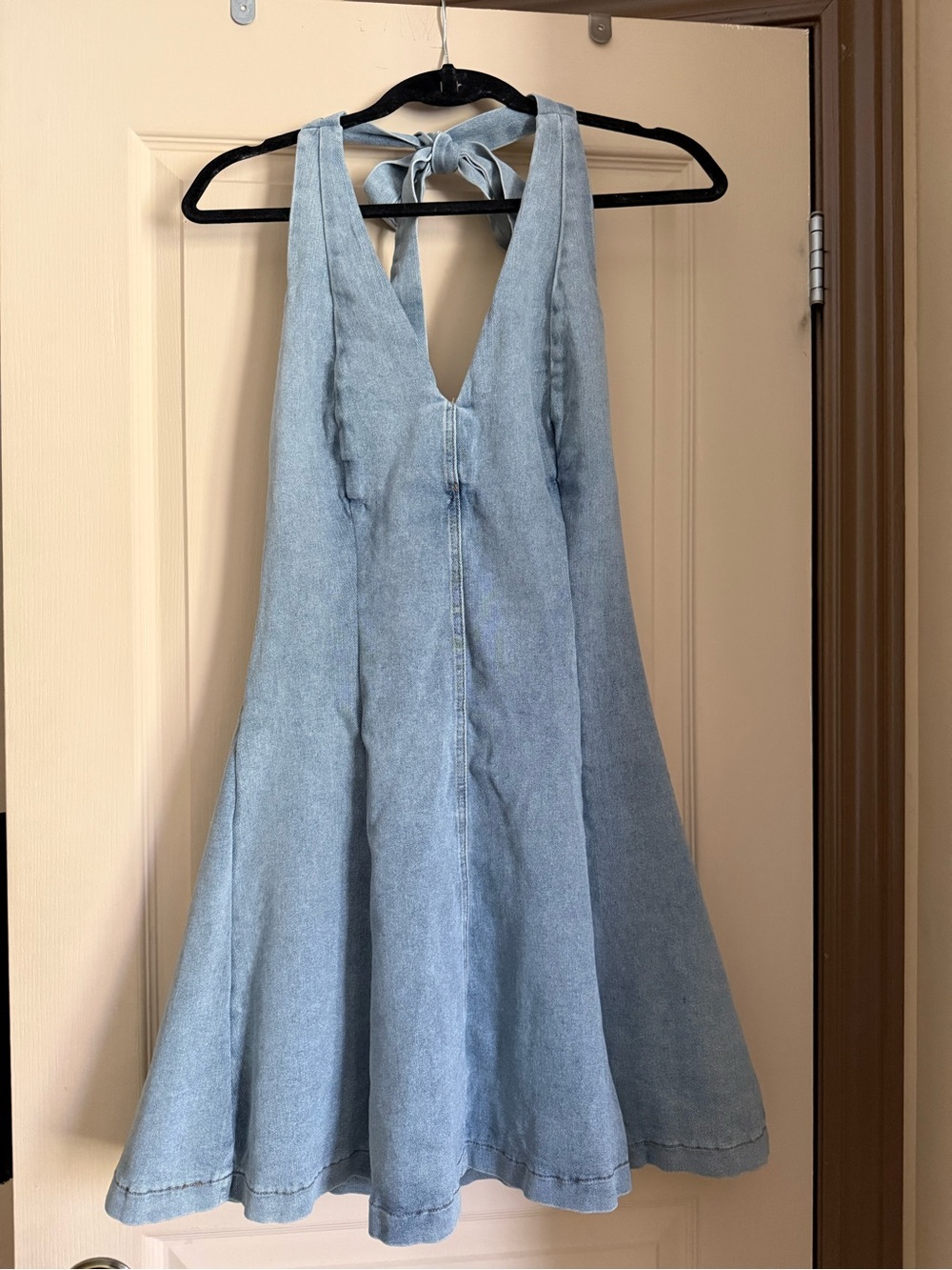 Light Blue Denim Halter Tie-Back Dress